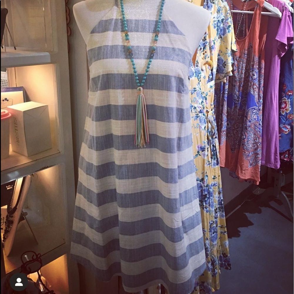 Pink Owl Linen Striped Halter Short Dress Size Small